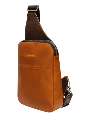 Нагрудная мужская сумка кожаная СМ-2113-А рыжая Apache
