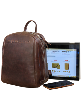 Рюкзак мужской кожа P-9013-A дымчато коричневый Apache