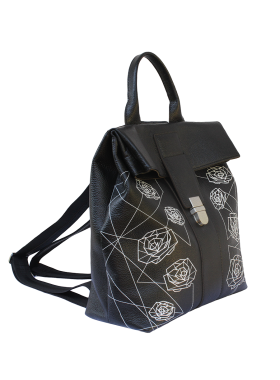 Женский рюкзак из натуральной кожи Камелия-1 с узором Kniksen черный